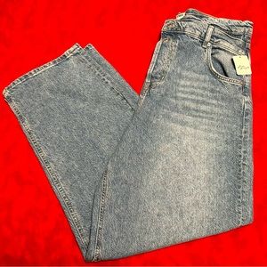 We The Free People Blue Denim Jeans Crossroads Mid Rise Slim Straight To Wire 31